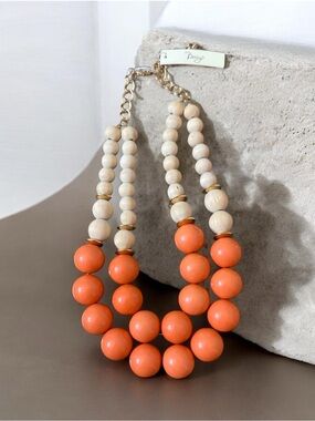 Beaded Orange & Natural Layered Necklace by